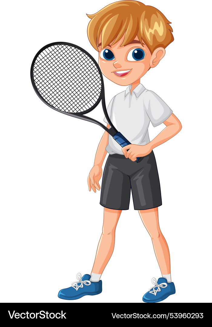 Smiling boy holding a tennis racket Royalty Free Vector
