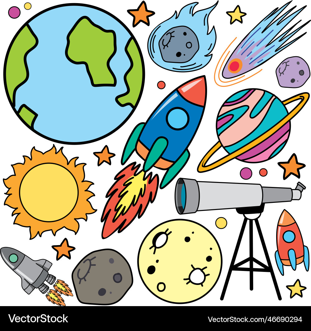 Astronomy objects and icons set vector image