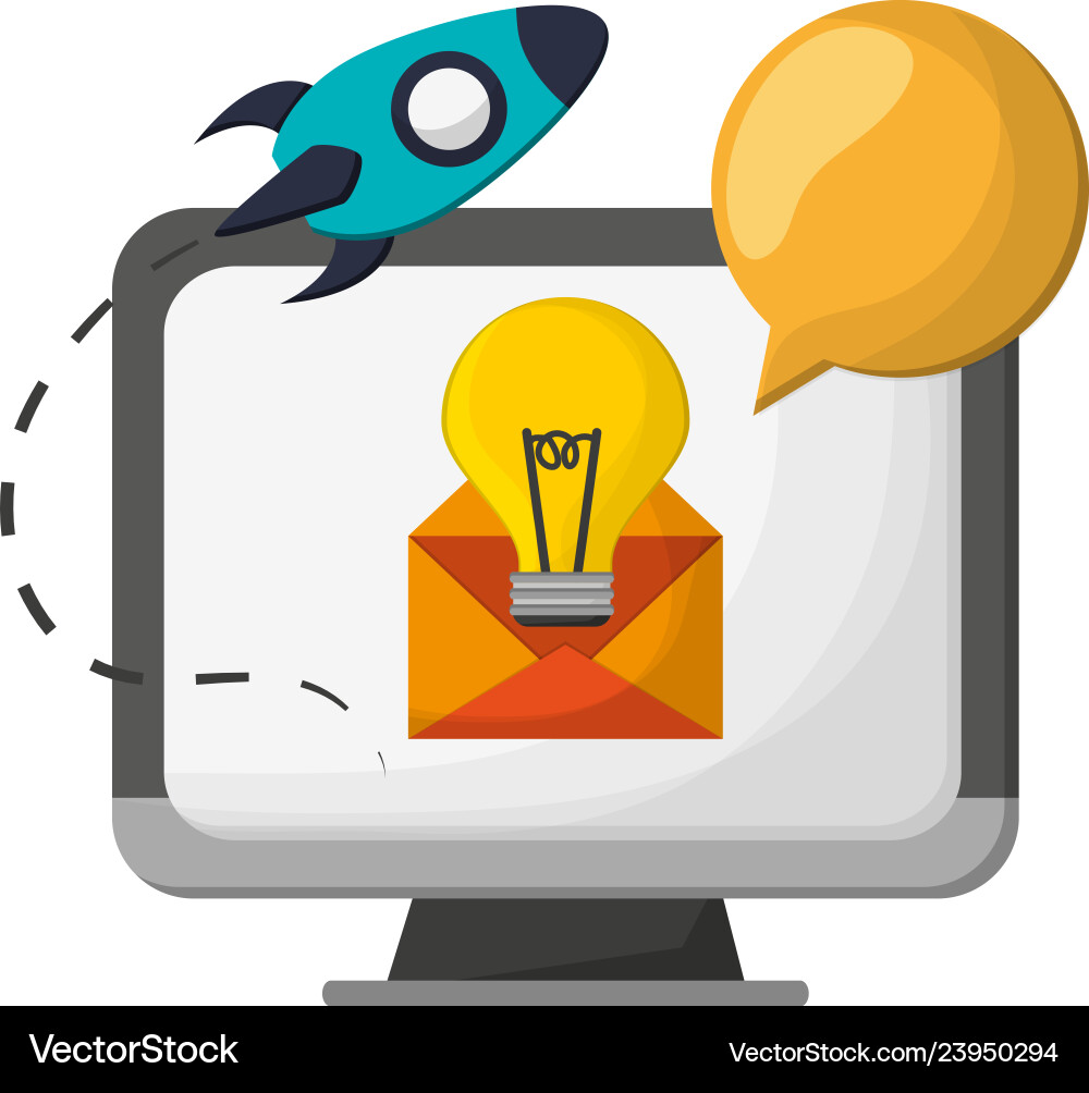 Computer screen with big idea in email and start Computer screen with big idea in email and start vector image