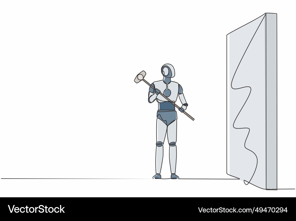 Continuous one line drawing robot standing Continuous one line drawing robot standing vector image