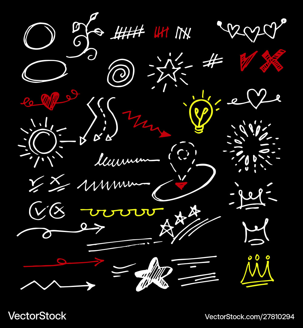 Hand drawn doodle design element set Royalty Free Vector