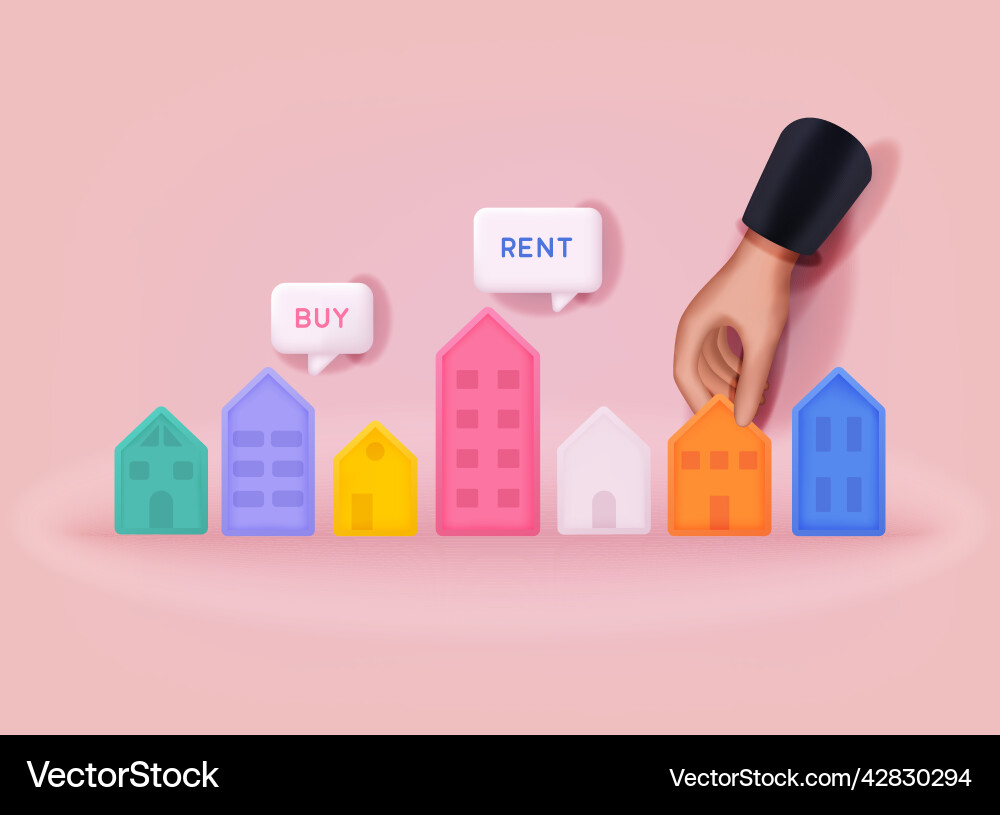 Hand holding home with buy or rent speech bubbles Hand holding home with buy or rent speech bubbles vector image