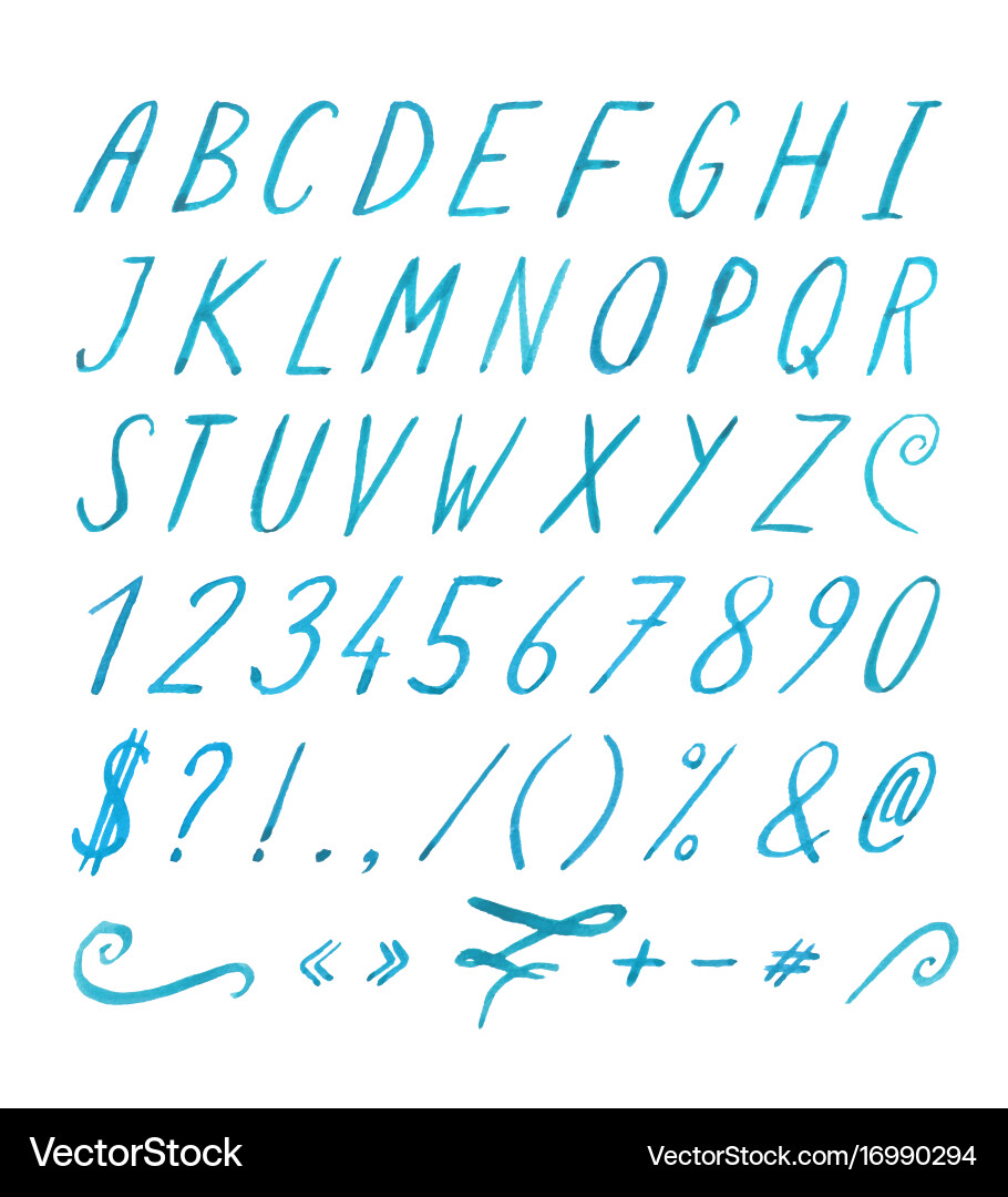 Handwritten font with punctuation marks vector image