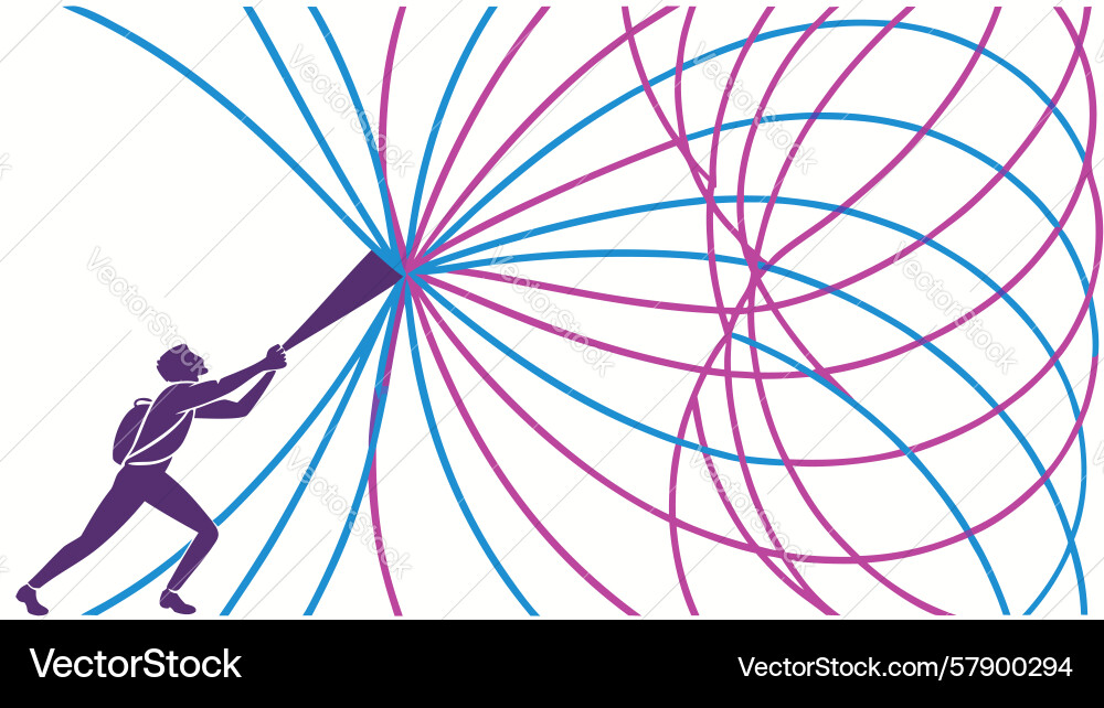 Man pulling spiral of interconnected lines effort Vector Image