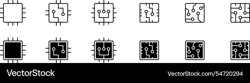 Microchip icon set outline ai circuit board chip vector image