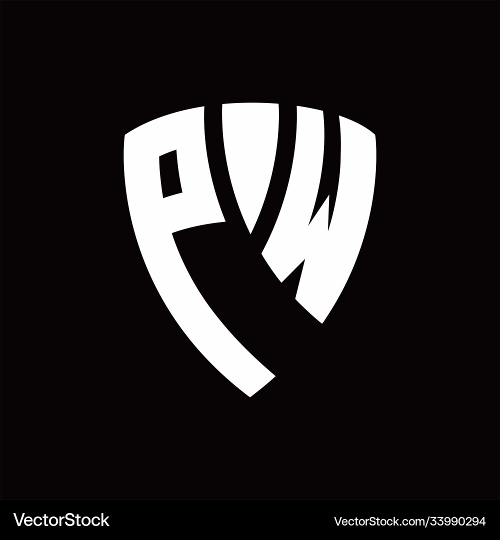 Pw logo monogram with shield elements shape Vector Image