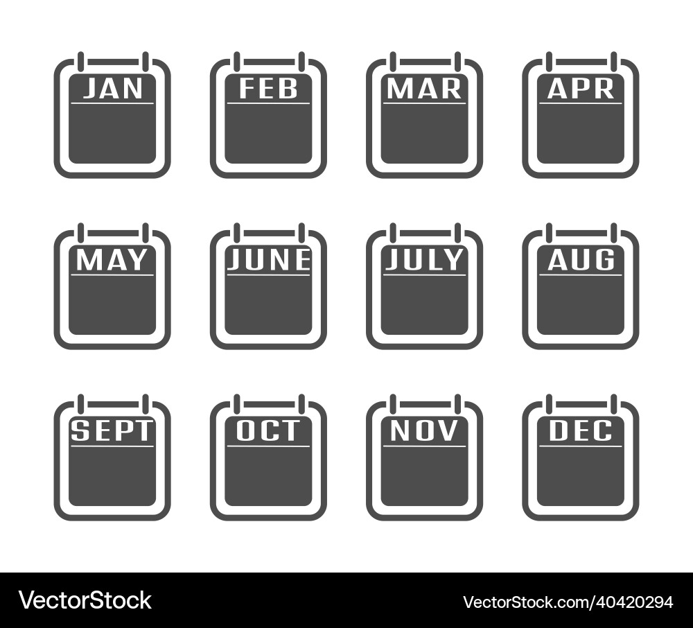Set of calendar icons with the names Set of calendar icons with the names vector image