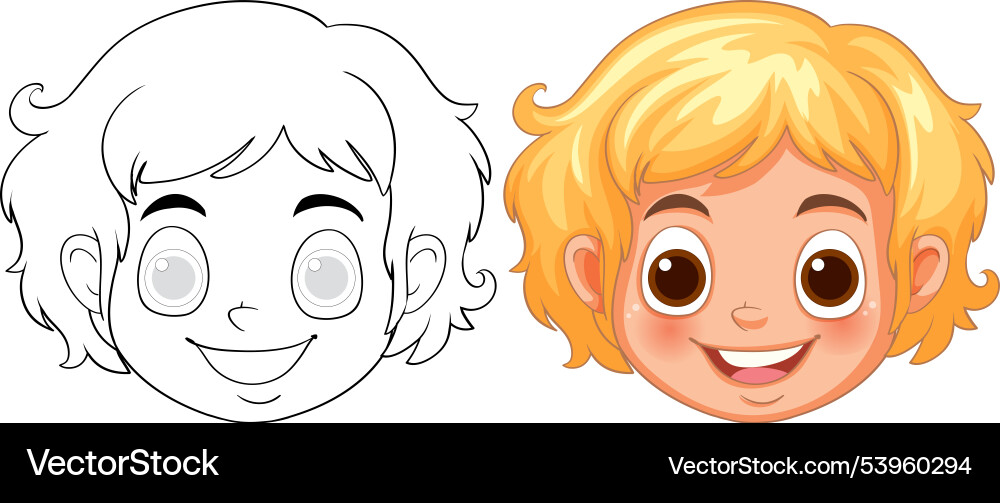 Smiling child face in color and outline Vector Image