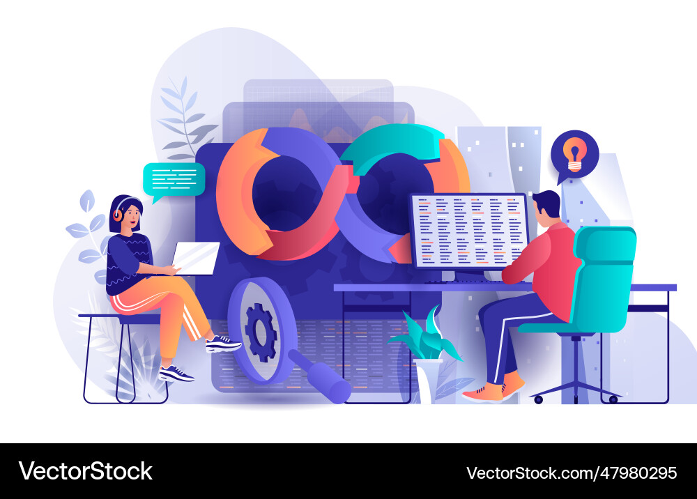 Devops concept in flat design development vector image