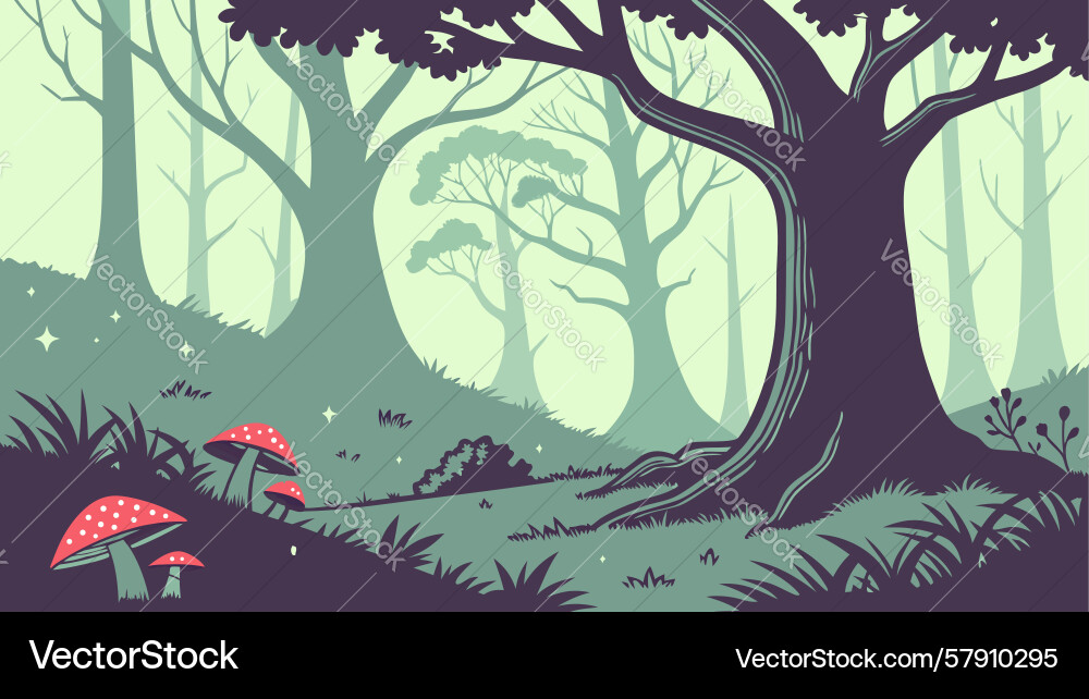 Enchanted forest with unique trees soft glow Vector Image