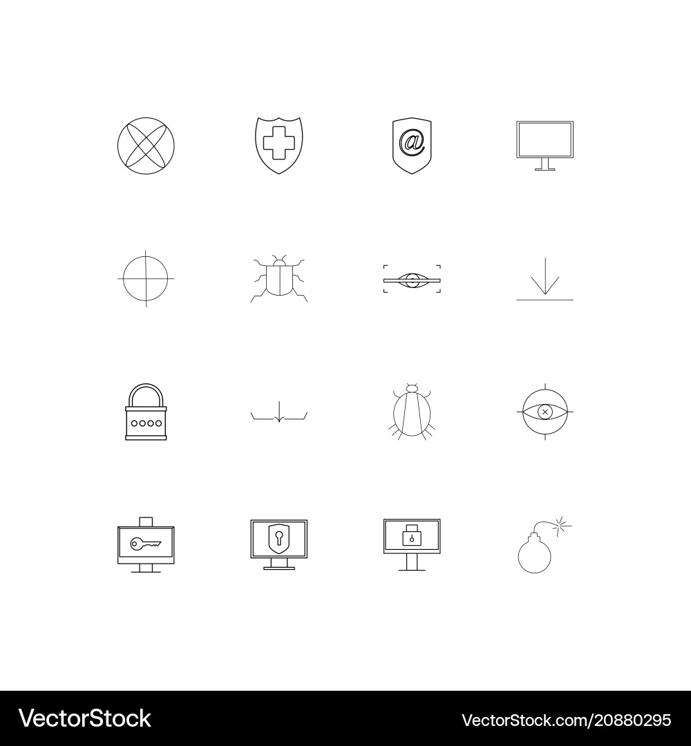 Internet security linear thin icons set outlined vector image