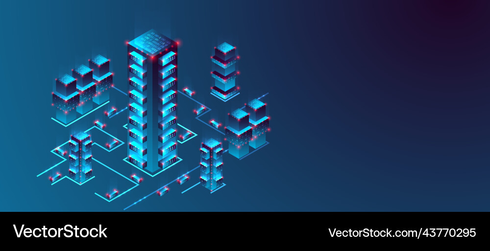 Isometric big data flow processing concept cloud Isometric big data flow processing concept cloud vector image