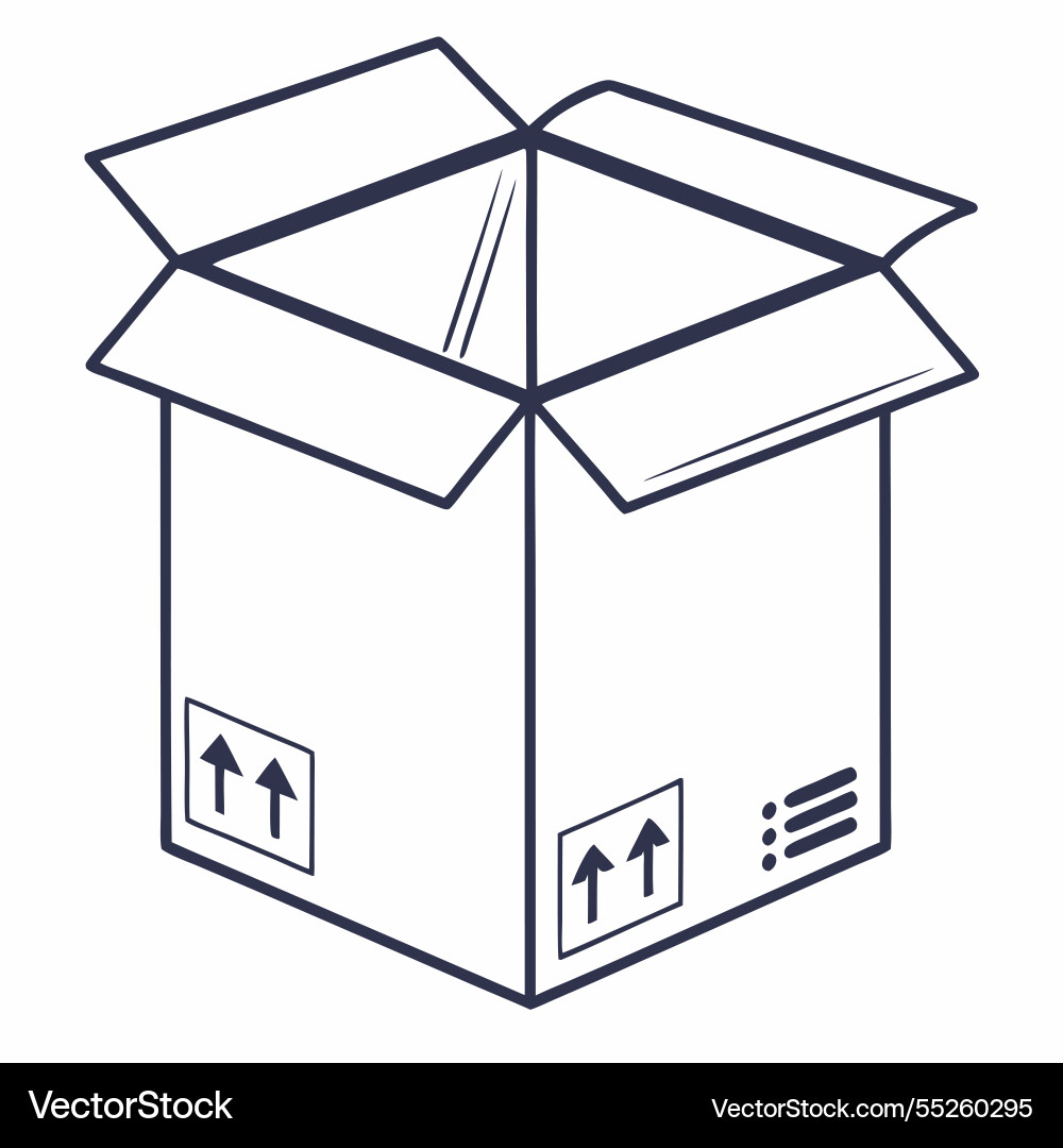 Open cardboard box with upward arrow handling Open cardboard box with upward arrow handling Vector Image