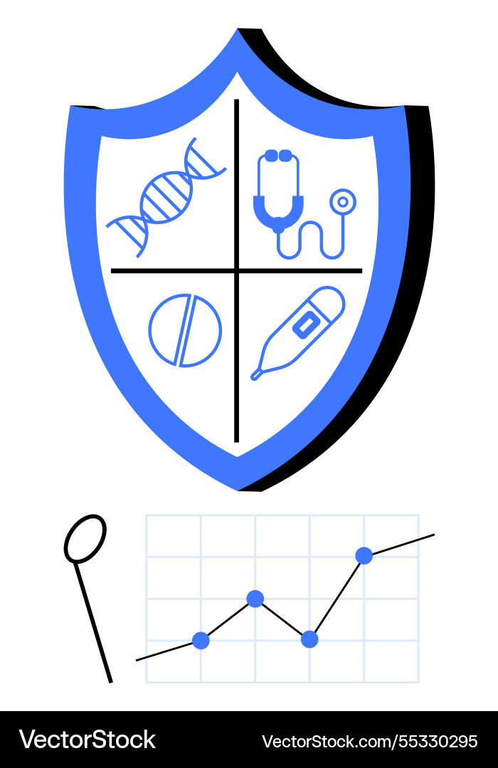 Shield with healthcare symbols and data graph vector image