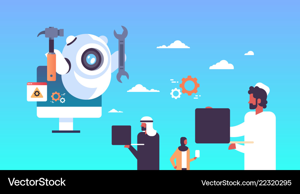 Support bot robot wrench service repair concept Vector Image