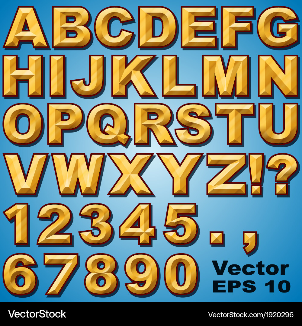 Chiseled Block Alphabet & Numbers Set vector image