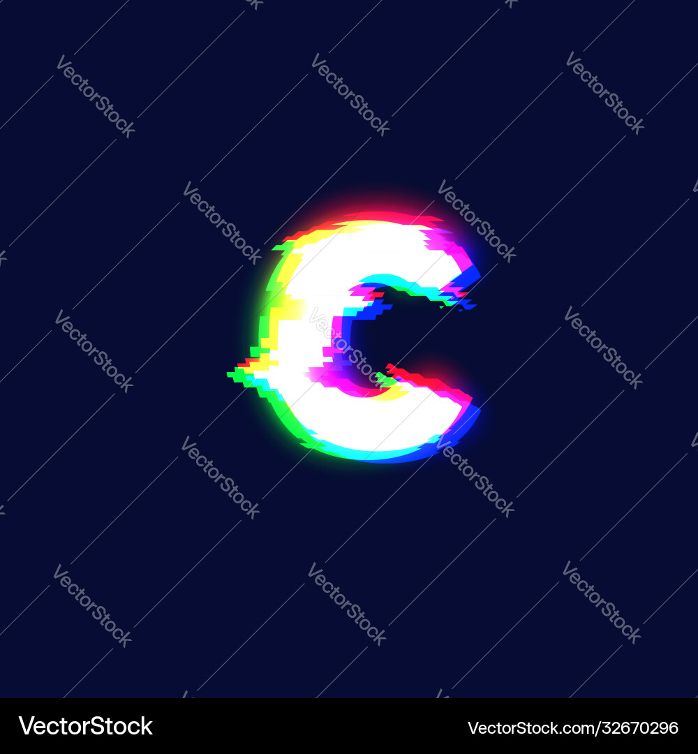 Glitch Font Character 'C' - Distorted & Retro Vector Image