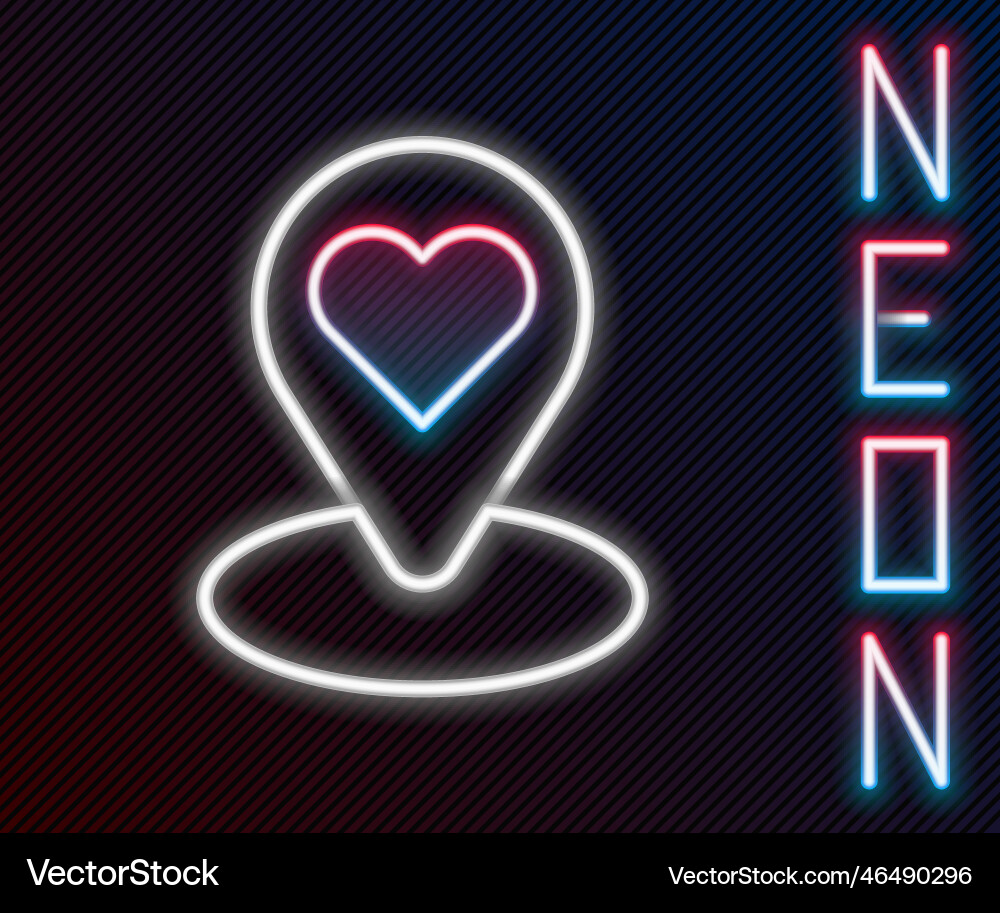 Glowing neon line map pointer with heart icon Glowing neon line map pointer with heart icon vector image