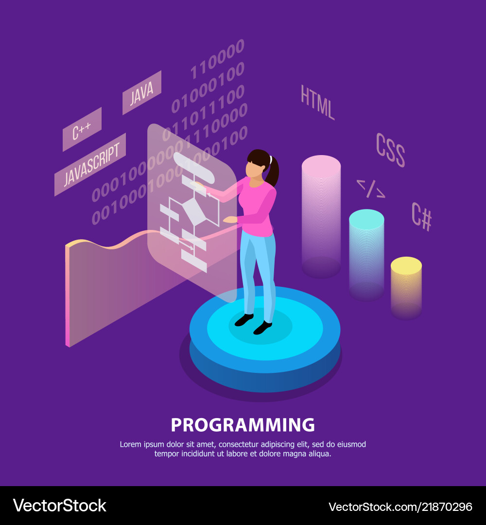Human programming isometric background Human programming isometric background vector image