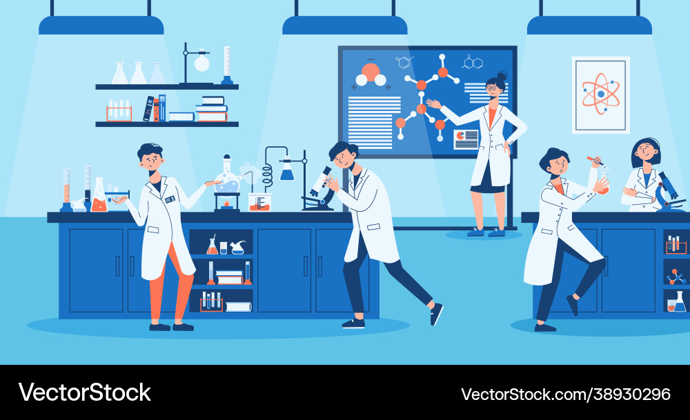 Laboratory Scientists Studying Experiments vector image