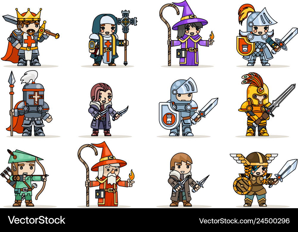 Lineart fantasy set rpg game heroes character vector image