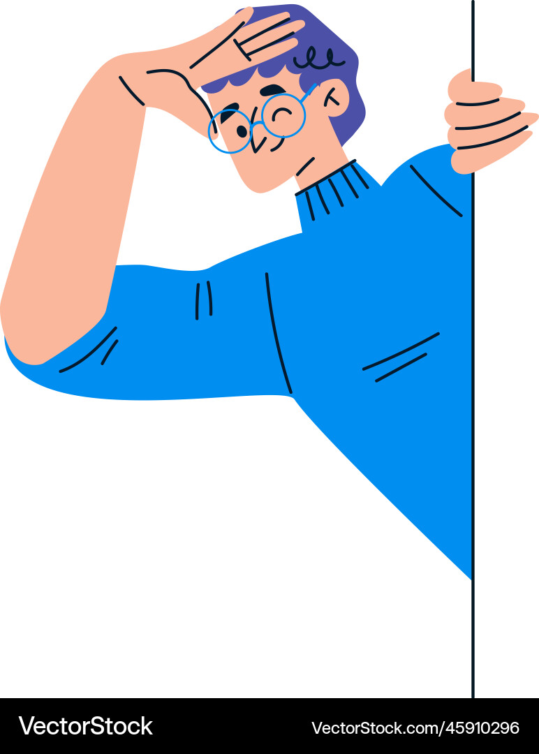 Man character looking out and peeking from corner Man character looking out and peeking from corner vector image