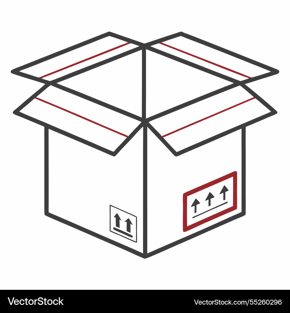 Open cardboard box with upward arrow handling Vector Image