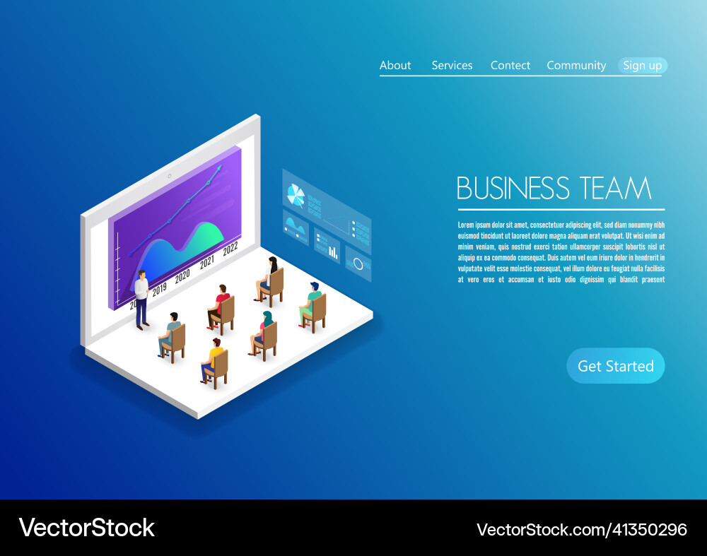 People work in a team and interact with graphs People work in a team and interact with graphs vector image