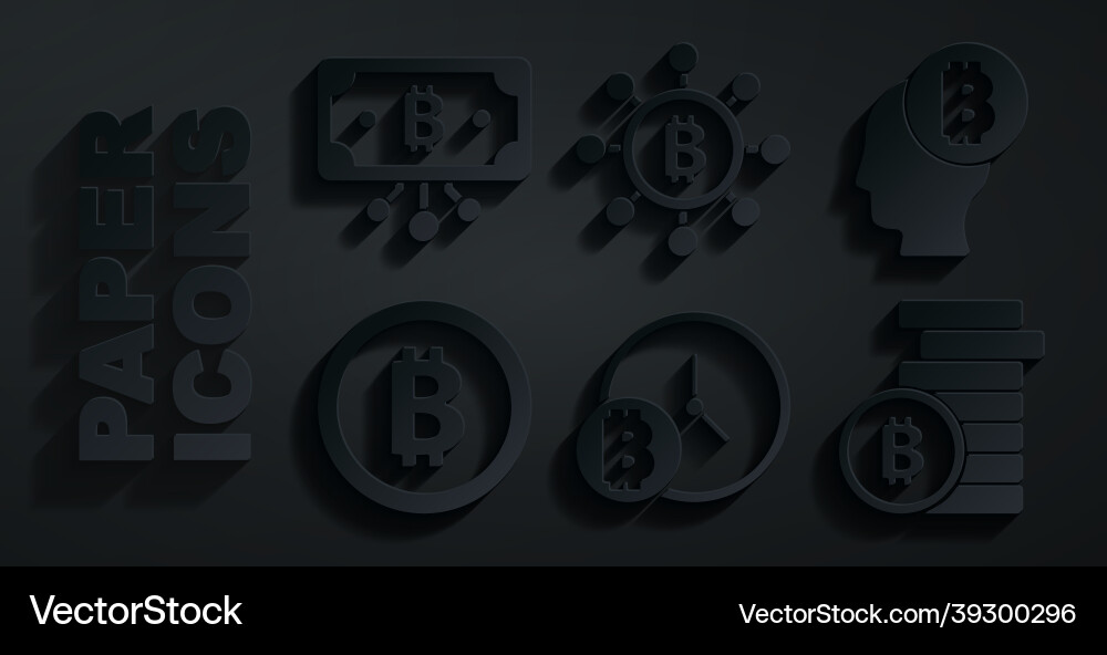 Set bitcoin with clock think blockchain vector image