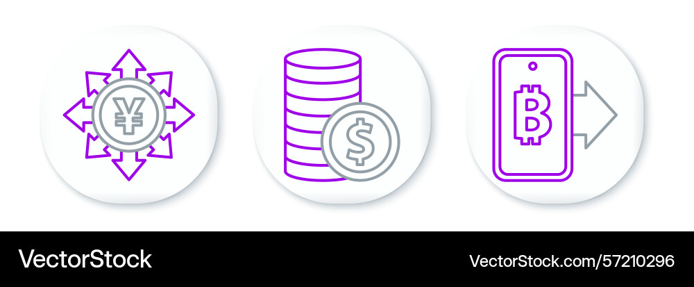 Set line mining bitcoin from mobile coin money vector image