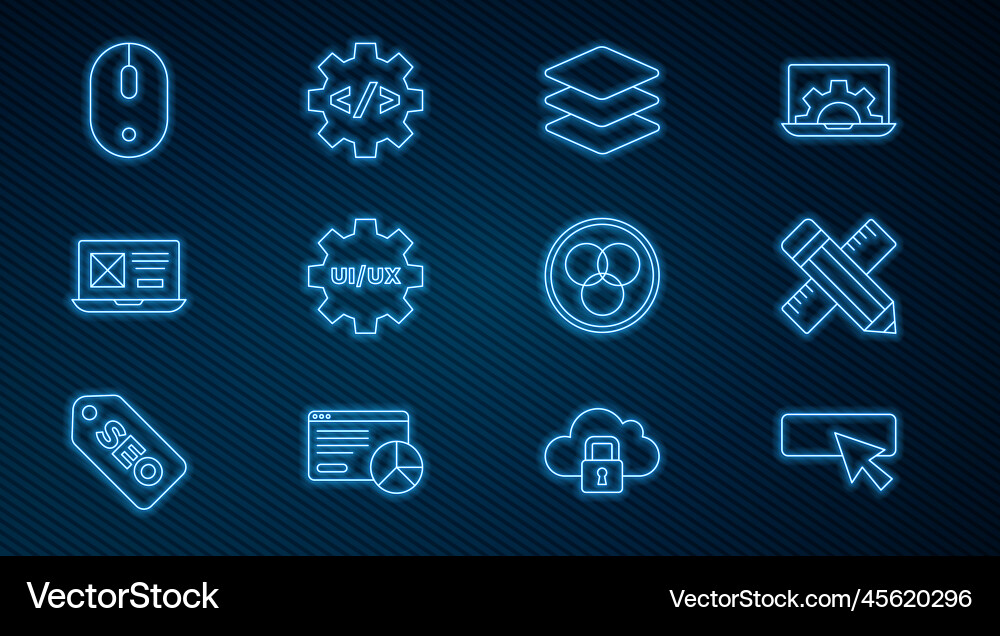 Set line ui or ux design crossed ruler and pencil Set line ui or ux design crossed ruler and pencil vector image