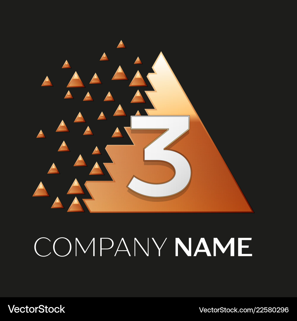 Silver number three logo in pixel triangle shape Vector Image