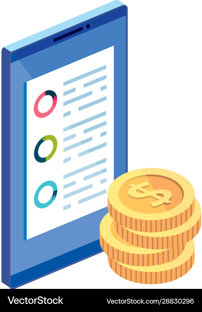Smartphone device with stack coins vector image