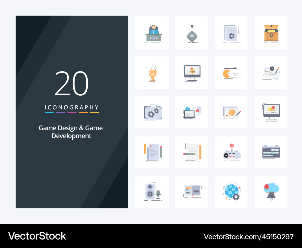 20 game design and development flat color vector image