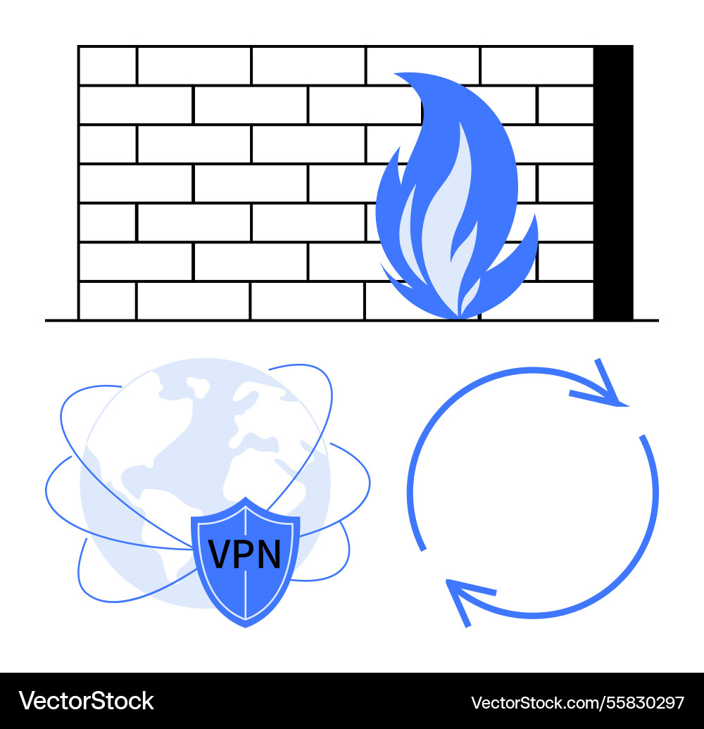 Internet security with firewall vpn and data vector image