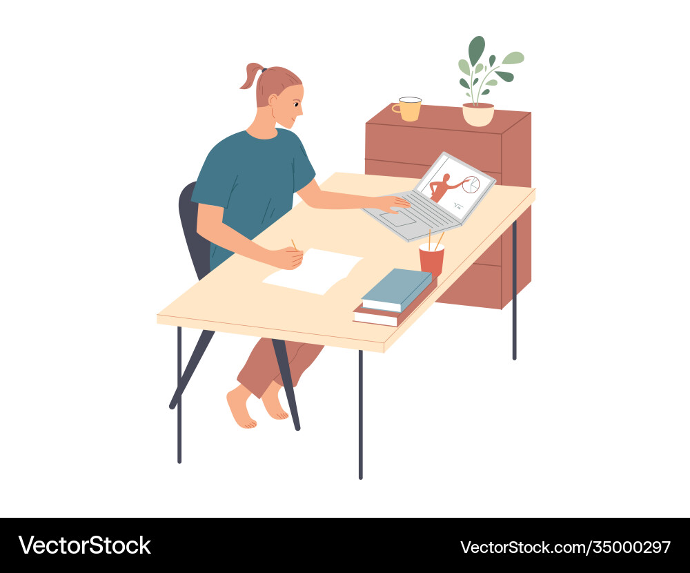 Man Learning at Desk with Notes Vector Image
