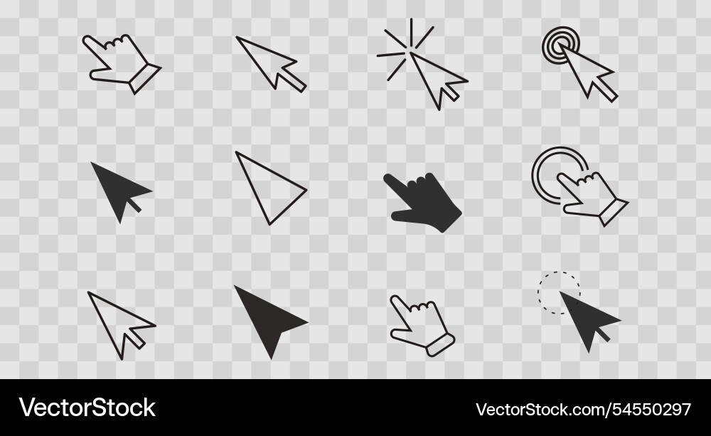 Mouse click cursors and pointer set icon line Mouse click cursors and pointer set icon line vector image