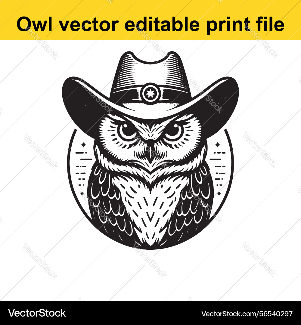Owl wearing cowboy hat Vector Image