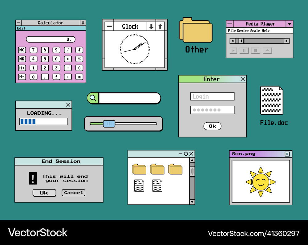 Retro Computer UI Collection Vector Image