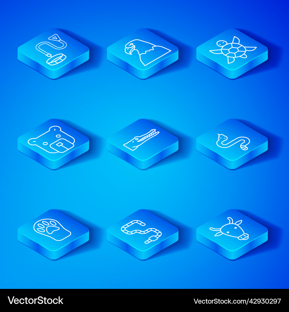 Set line paw print crocodile worm snake turtle Set line paw print crocodile worm snake turtle vector image