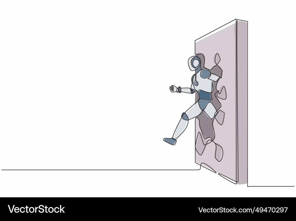 Single one line drawing robot run and breaking Single one line drawing robot run and breaking Vector Image