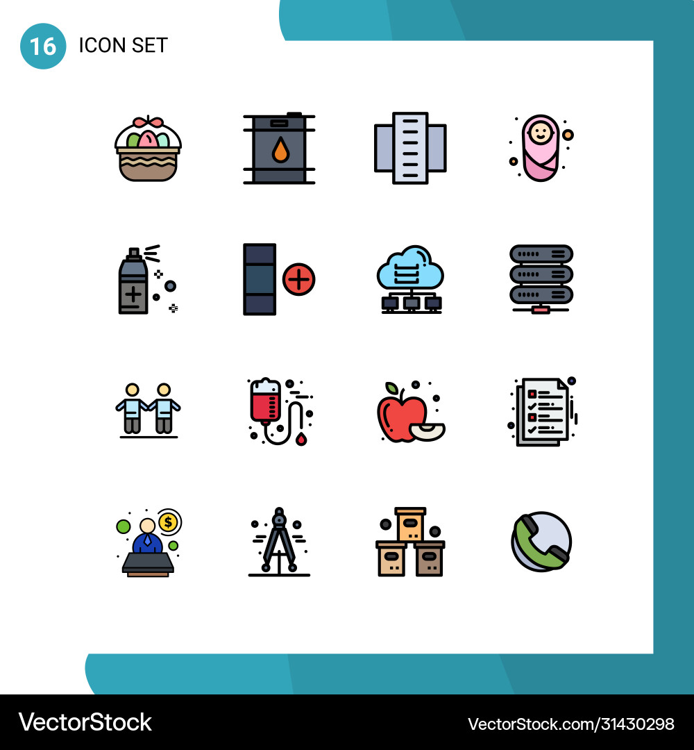 16 universal flat color filled lines set for web Vector Image
