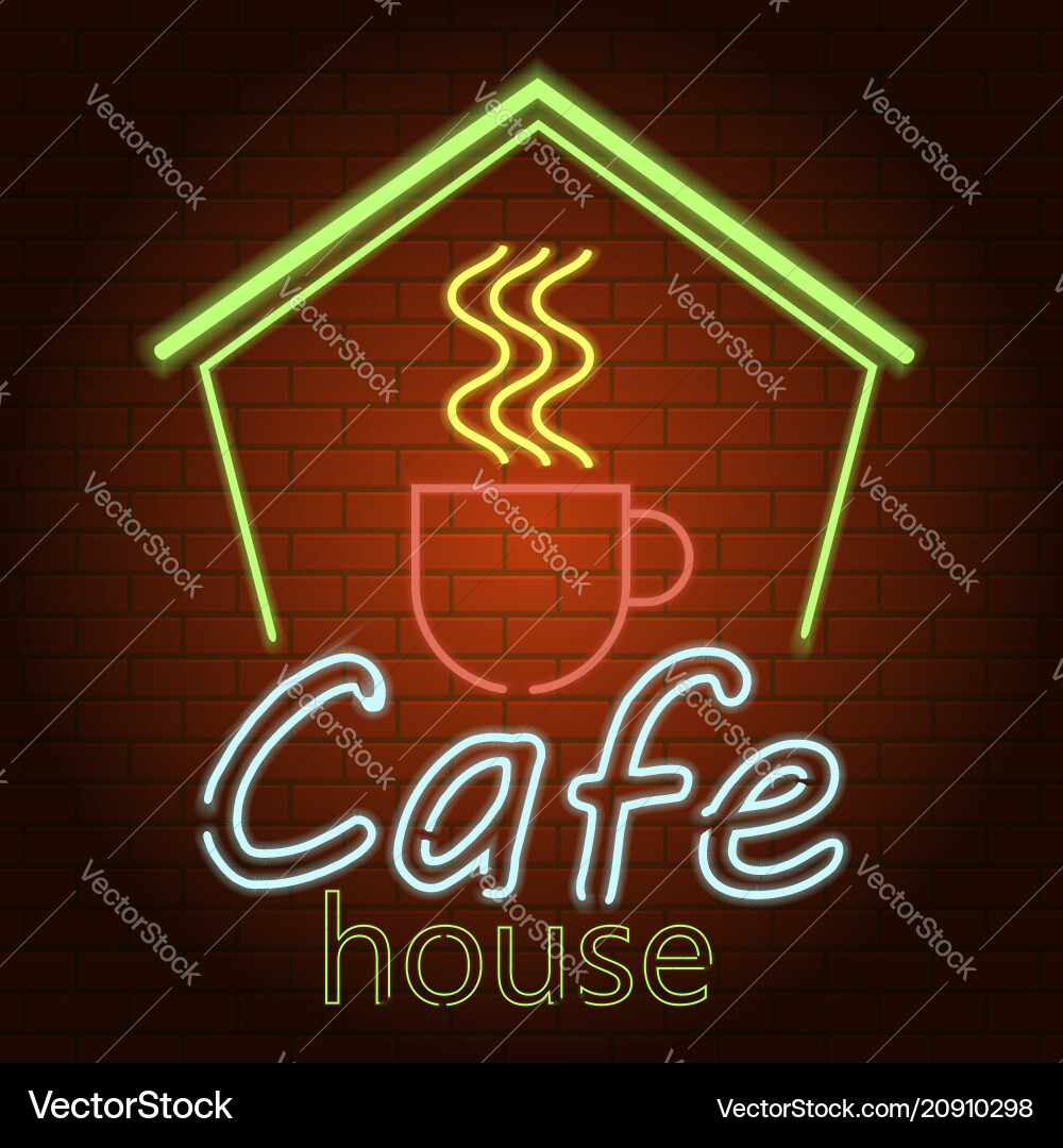 Cafe Neon Licht Icon - Realistisch Vektorbild