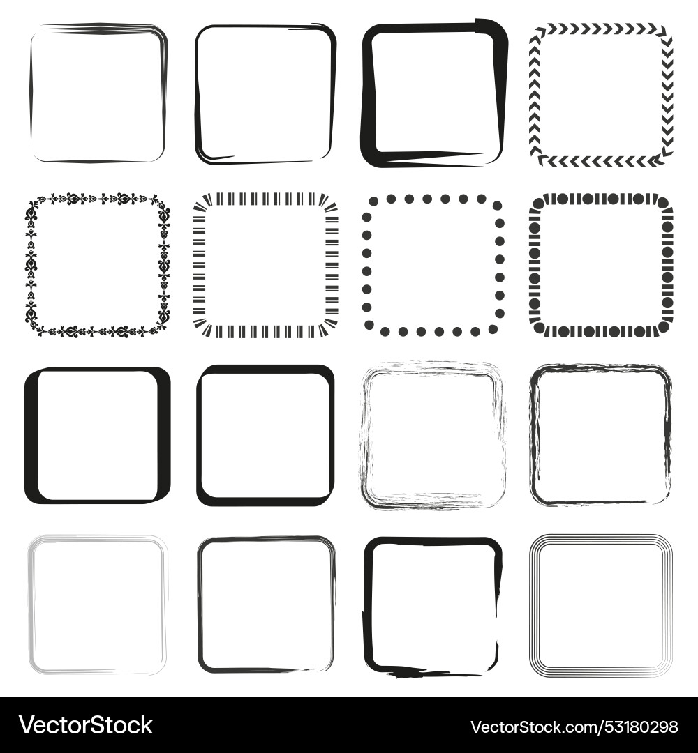Hand drawn rectangular frames square set Vector Image