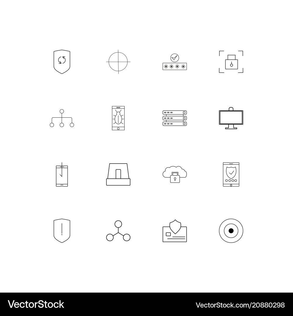 Internet security linear thin icons set outlined vector image