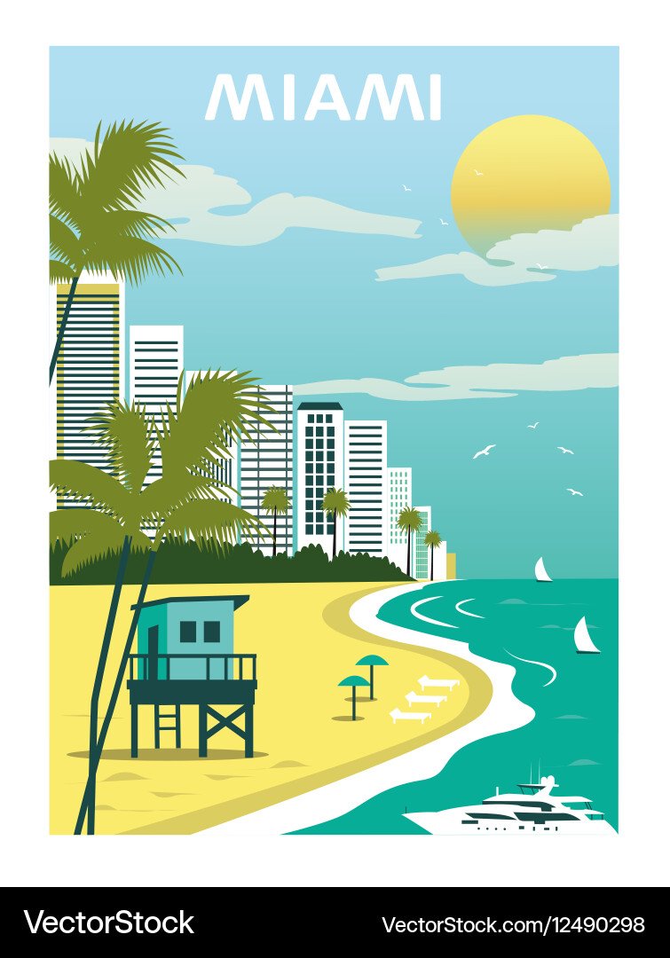 Miami Beach Skyline Royalty Free Vector Image - VectorStock
