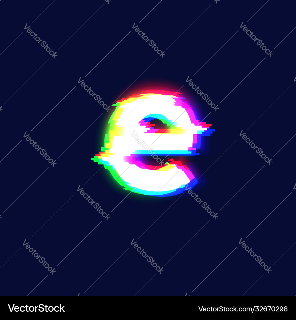 Realistic glitch font character e Realistic glitch font character e vector image