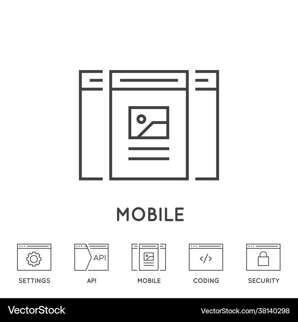 Set minimal browser developing app and coding Set minimal browser developing app and coding Vector Image