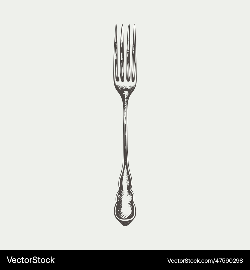 Vintage kitchen fork - hand-drawn – Royalty-Free Vector | VectorStock, image size:1000x1080
