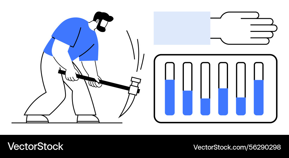 Worker mining resources beside data chart vector image